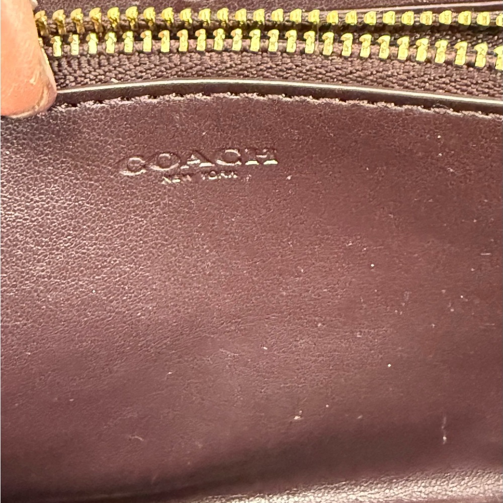 Coach Dark Brown Leather Monogram Gold Hardware Zippered Wallet - Picture 3 of 13